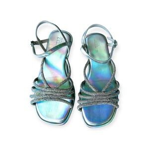 Zara Silver Sparkle Strappy Sandals Size 3.5